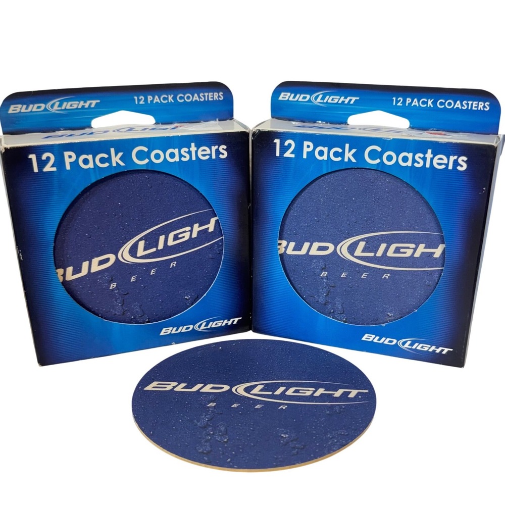 Bud Light Coasters 2 Boxes 24 Total Pulp Board Barware Blue